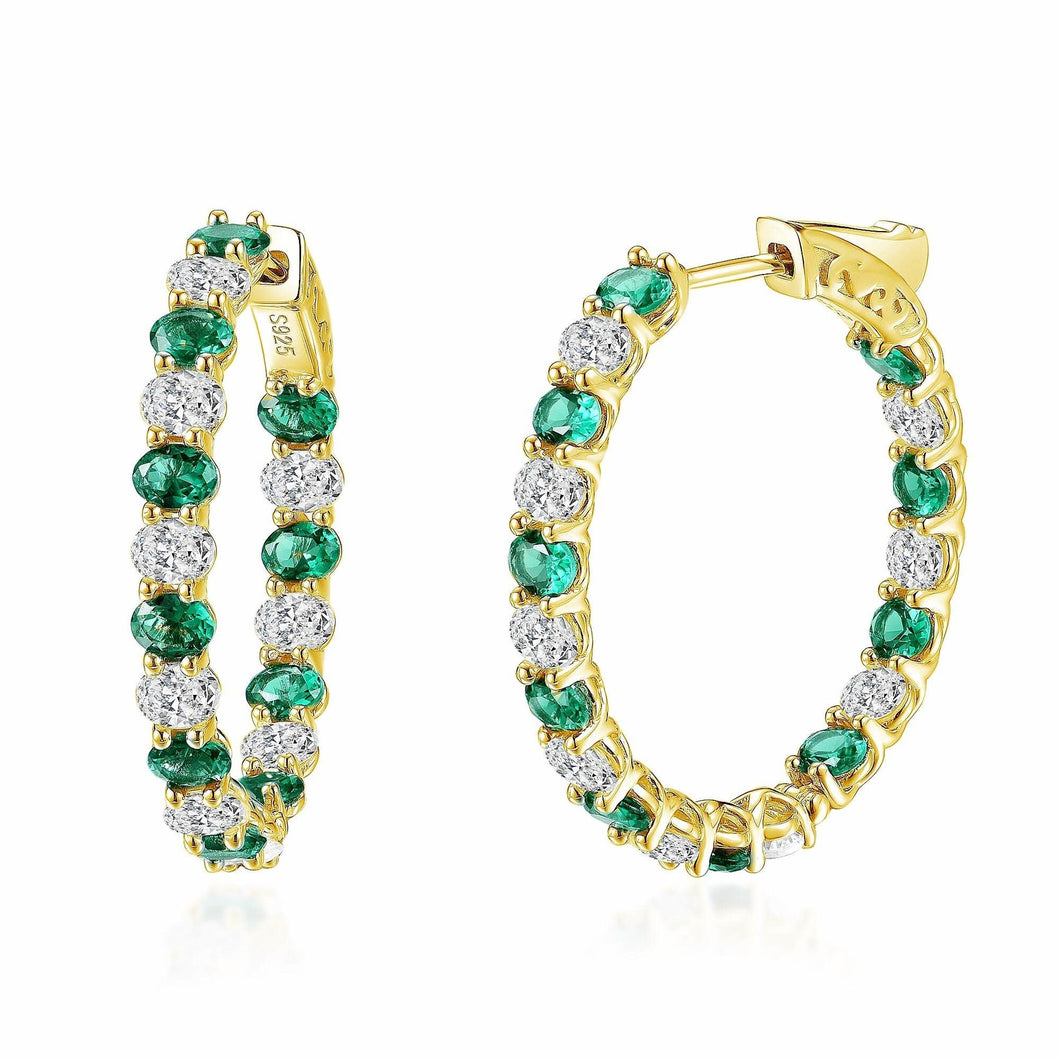 Emerald Oval Hoop Earrings