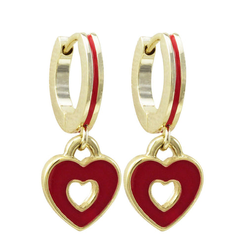Red Enamel Heart Hoop Earrings - Gemtique 