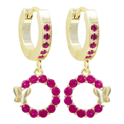 CZ Circle With Butterfly Hoop Earrings - Gemtique 