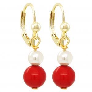 Red 6mm And White 4mm Earrings - Gemtique 