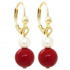Red 8mm And White 5mm Earrings - Gemtique 