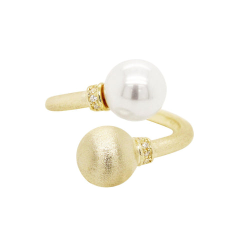 Brushed Ball And Pearl Ring - Gemtique 