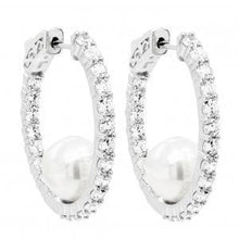 Load image into Gallery viewer, CZ And Pearl Hoops - Gemtique 

