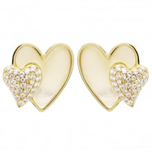 Load image into Gallery viewer, Mother Of Pearl And White CZ Heart Stud Earrings
