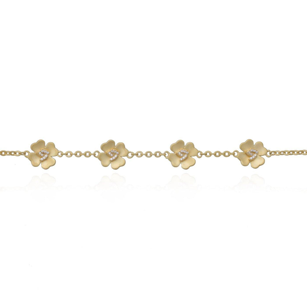 Matte Gold Four-Petal Flower Bracelet - Gemtique 