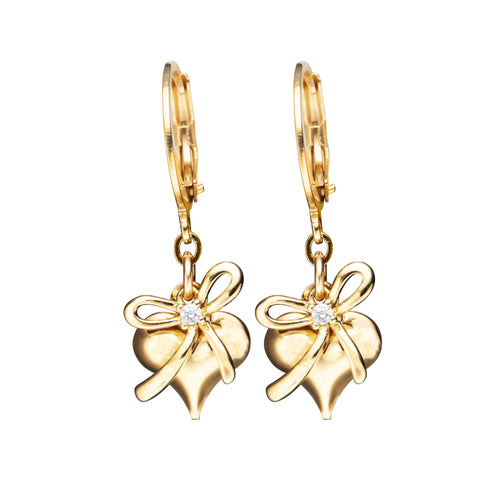 Gold Heart And Bow Earrings - Gemtique 
