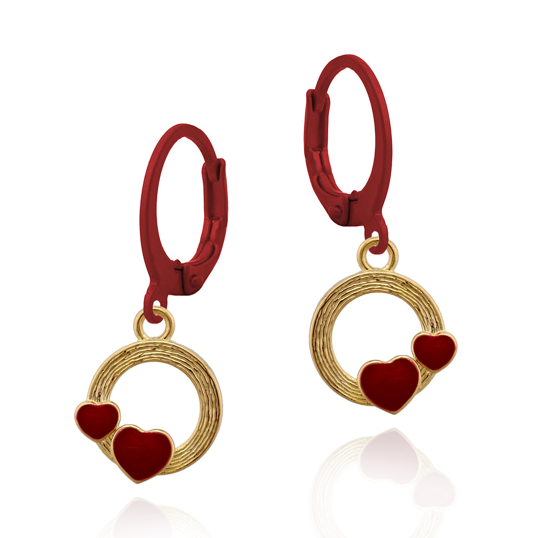 Enamel Hearts on Circle Earrings