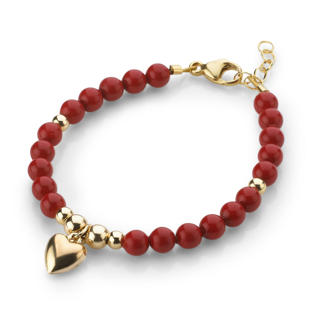 Gold Puffy Heart Red Baby Bracelet