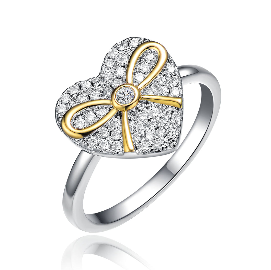 Gold Bow And CZ Heart Ring