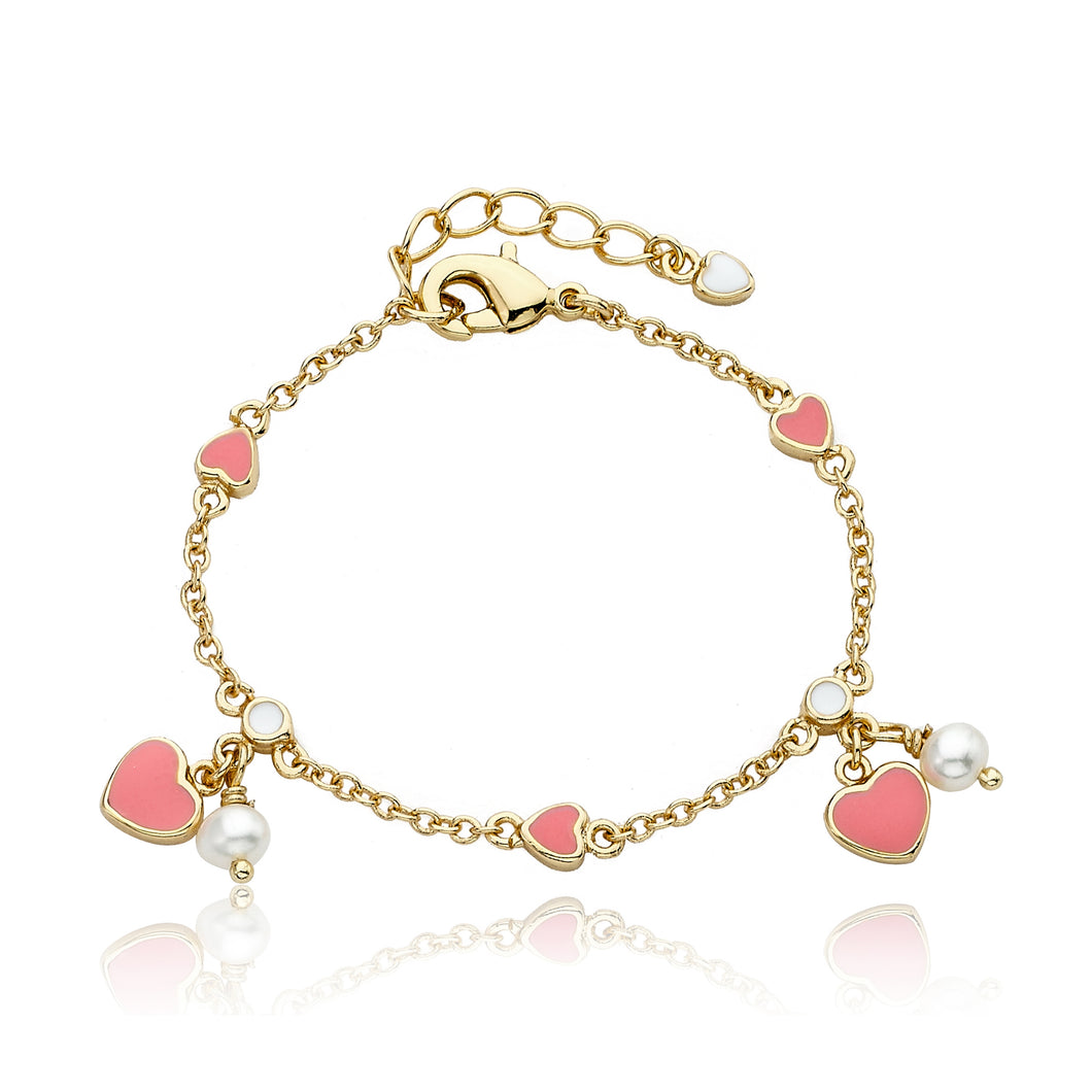 Dangling Hearts and Pearls Bracelet